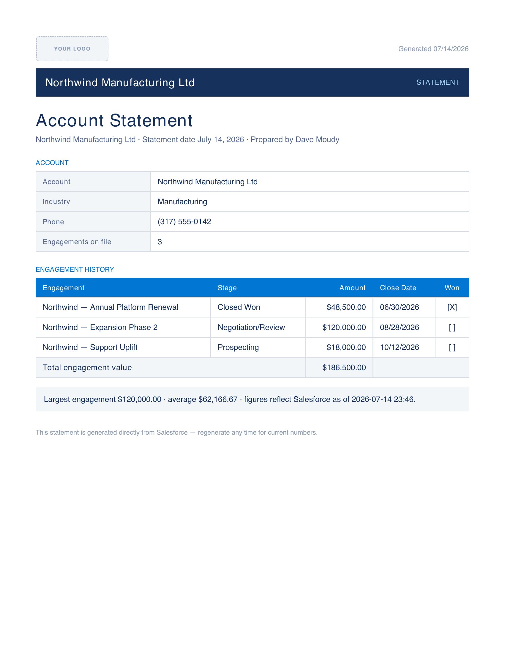 Generated output preview — Account Statement (HTML)